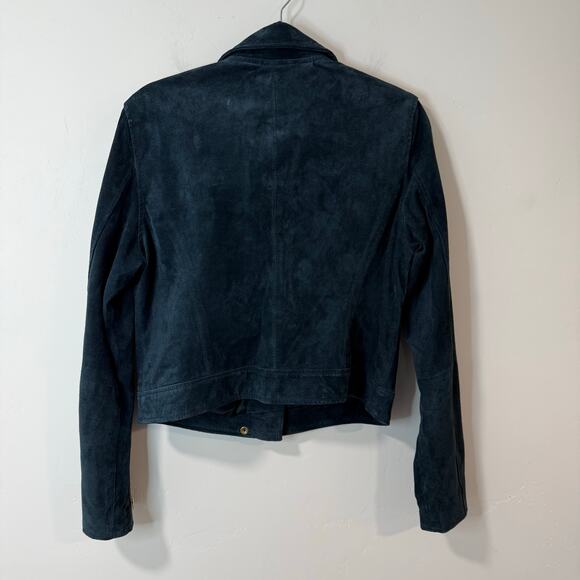 Blank NYC Women's Genuine Suede Moto Jacket Galactic Teal Dark Large - Picture 7 of 8